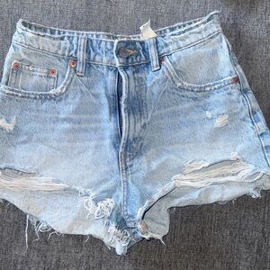 Light Blue Distressed Denim Shorts